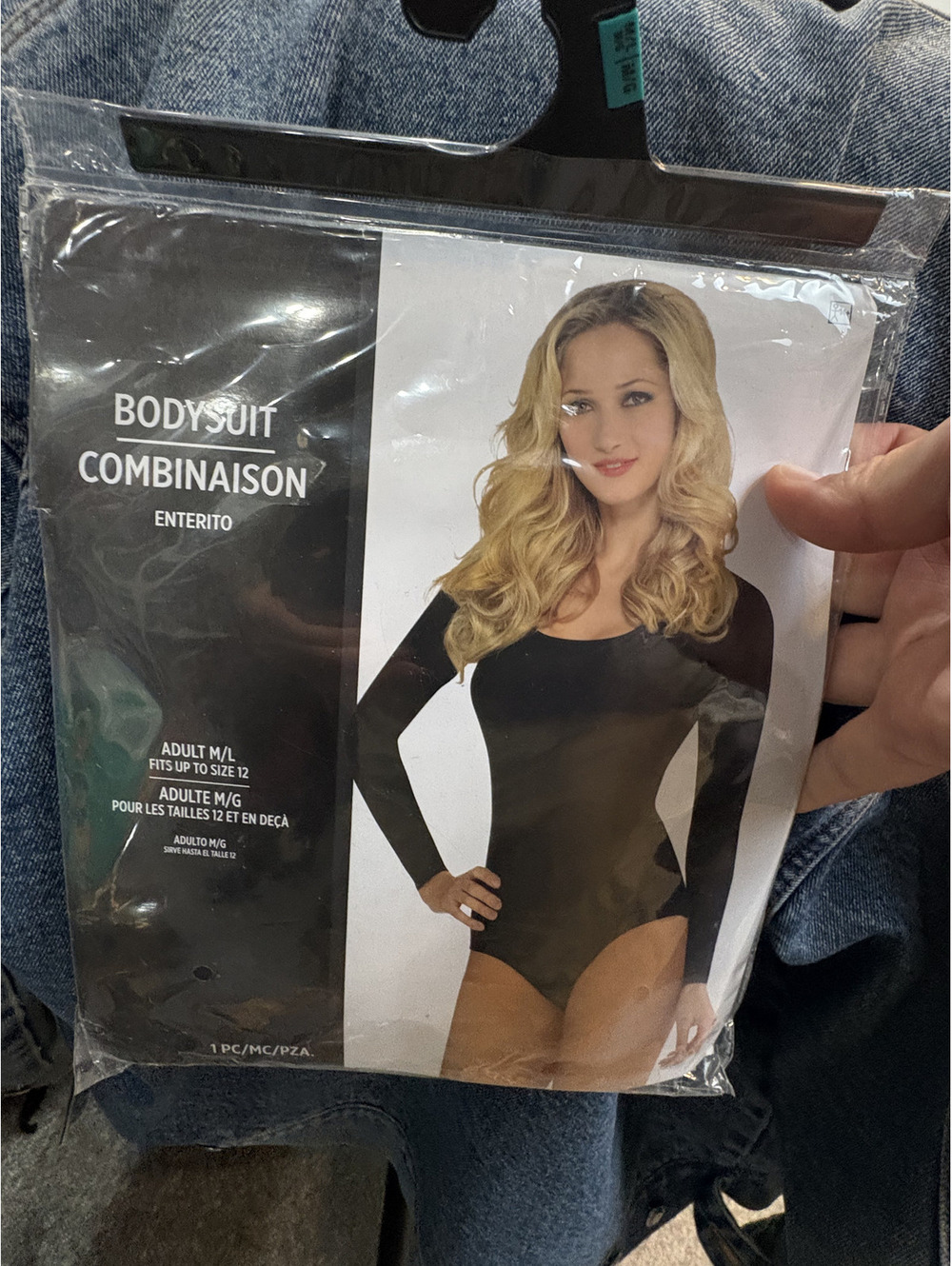 Black Long Sleeve Bodysuit One-Piece Adult M/L